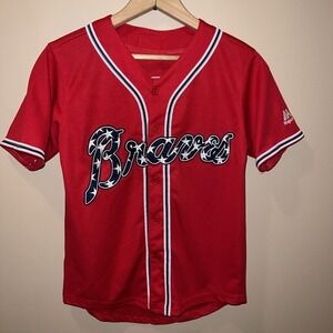 Majestic Atlanta Braves Baseball Youth Jersey #24 Sanders Stitched Coolbase Red